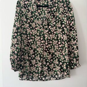 Alice + Olivia Black and Green Floral Blouse